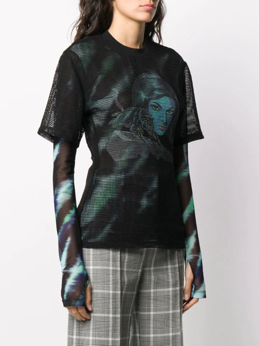 deadstock graphic print see through net top